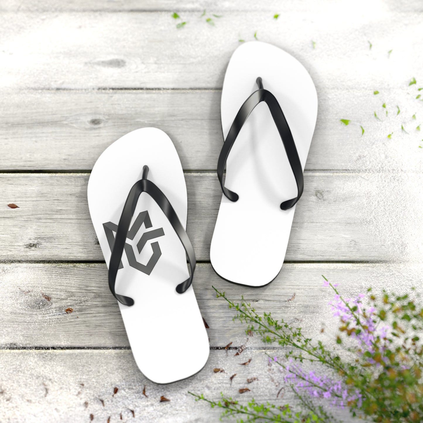 Monochrome Geometric Logo Flip Flops — Minimalist Beach Sandals - MetroGrit