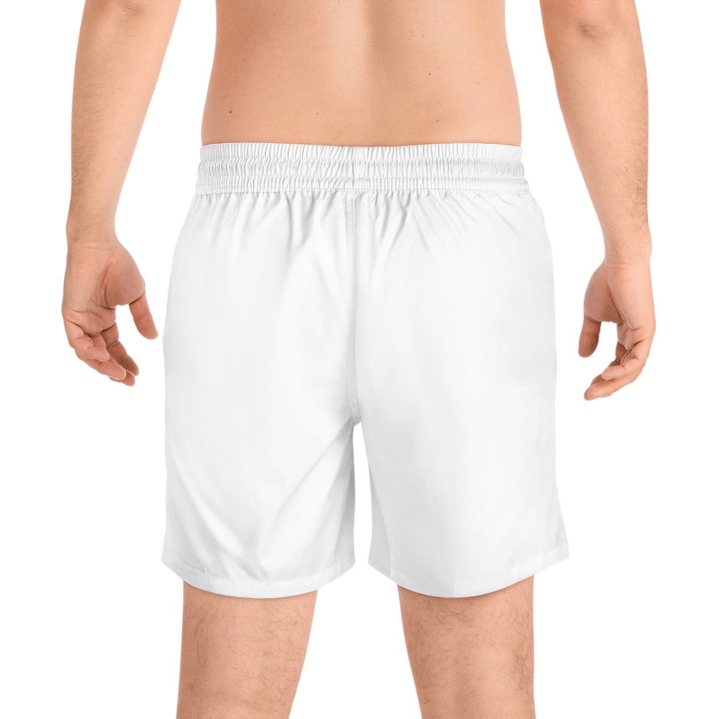 White Logo Swim Shorts — Men's Mid - Length Beach Trunks with Subtle MG Emblem - MetroGrit