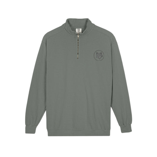 Embroidered Quarter-Zip Sweatshirt — Minimalist Chest Logo, Cozy Casual Pullover