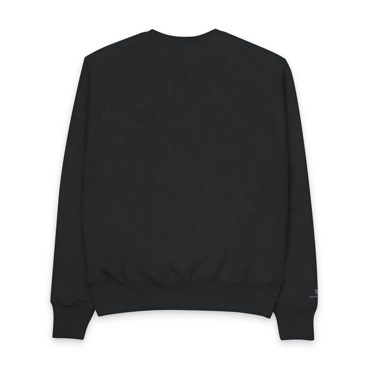 Minimal Black Champion Crewneck Sweatshirt with Small Chest Logo - MetroGrit