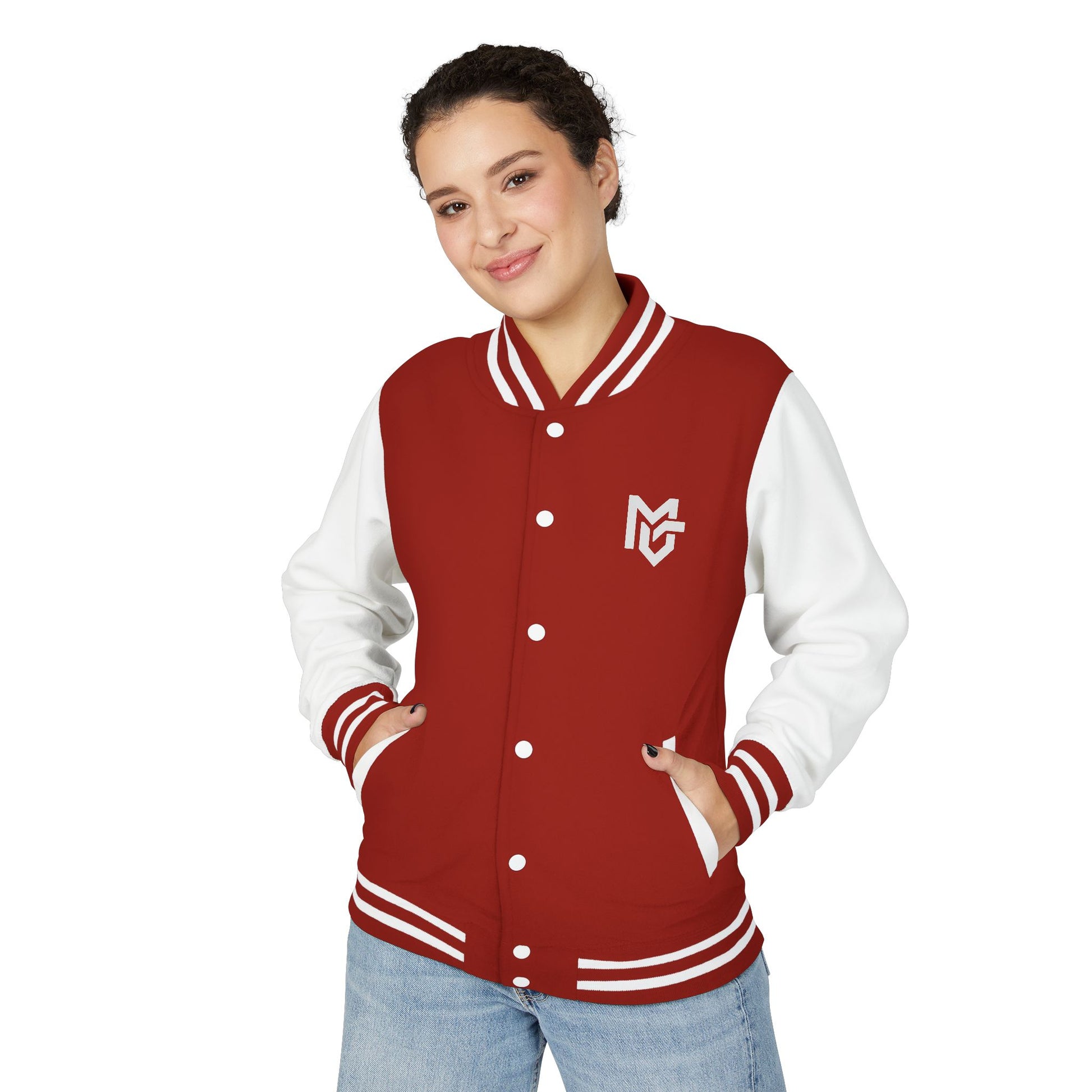 Varsity Letterman Jacket — Red & White Classic College Logo Jacket - MetroGrit