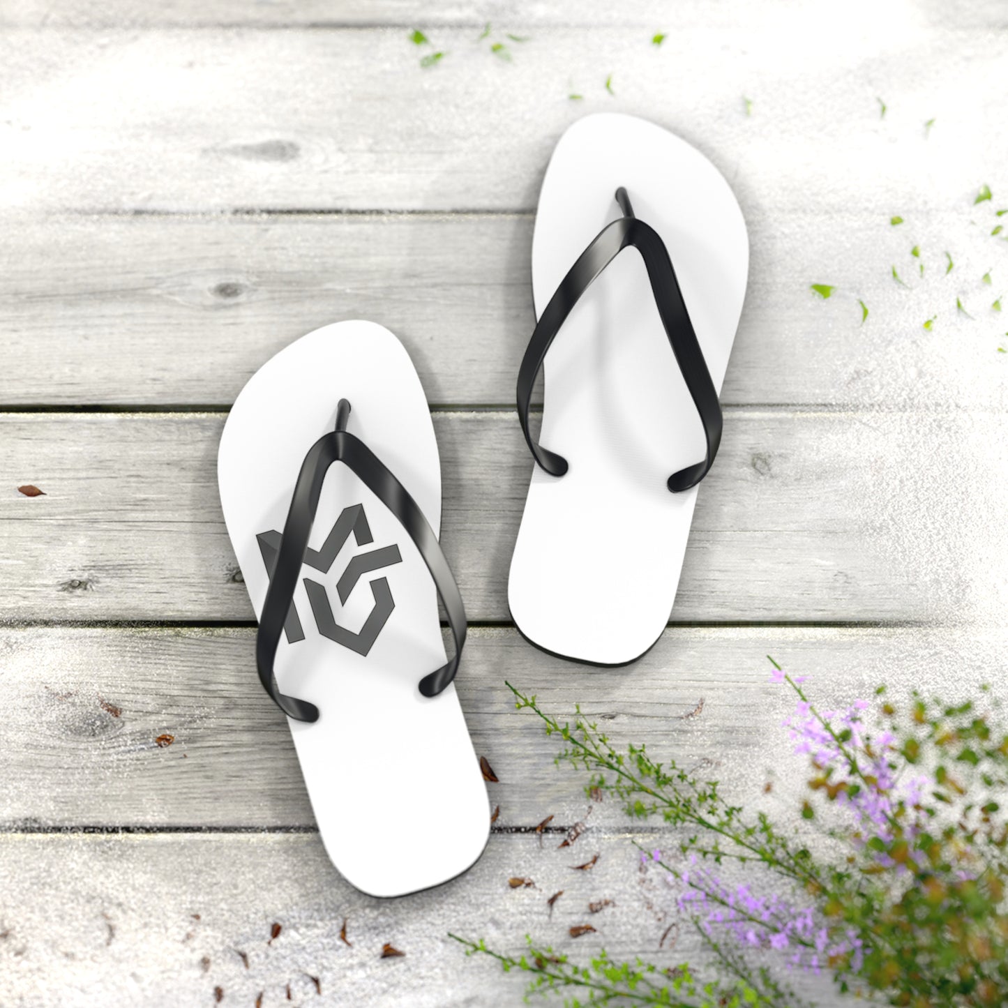 Monochrome Geometric Logo Flip Flops — Minimalist Beach Sandals - MetroGrit