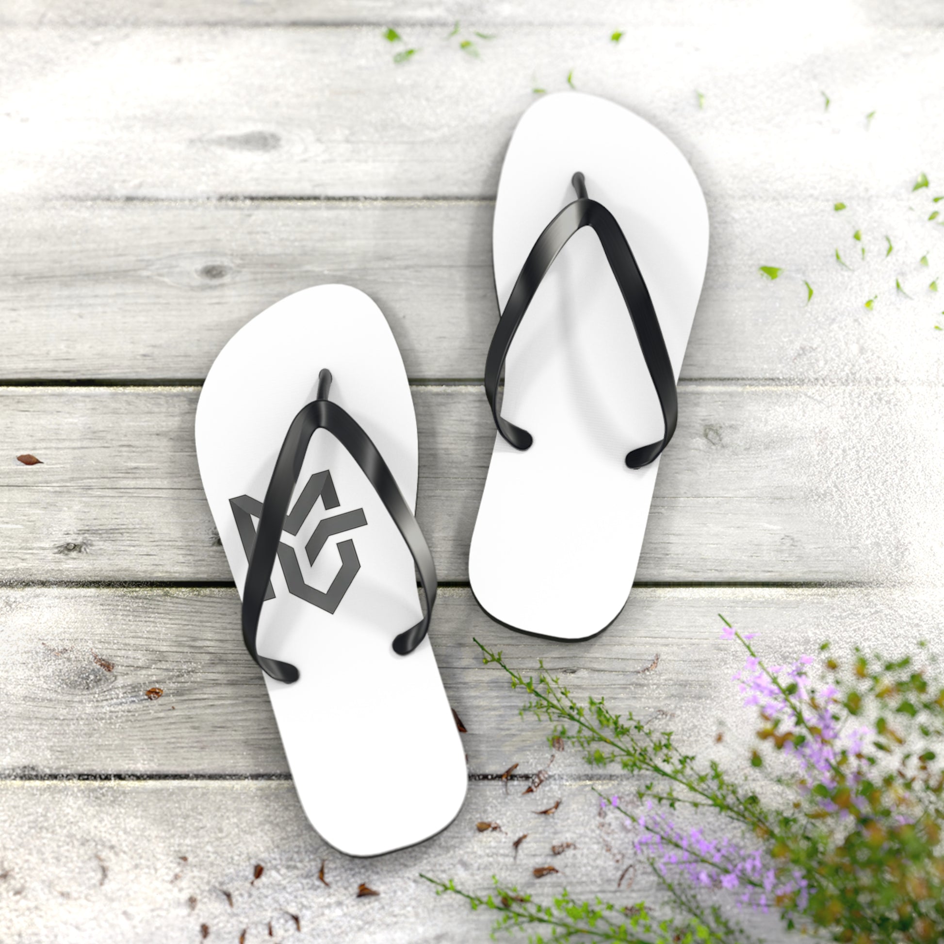 Monochrome Geometric Logo Flip Flops — Minimalist Beach Sandals - MetroGrit