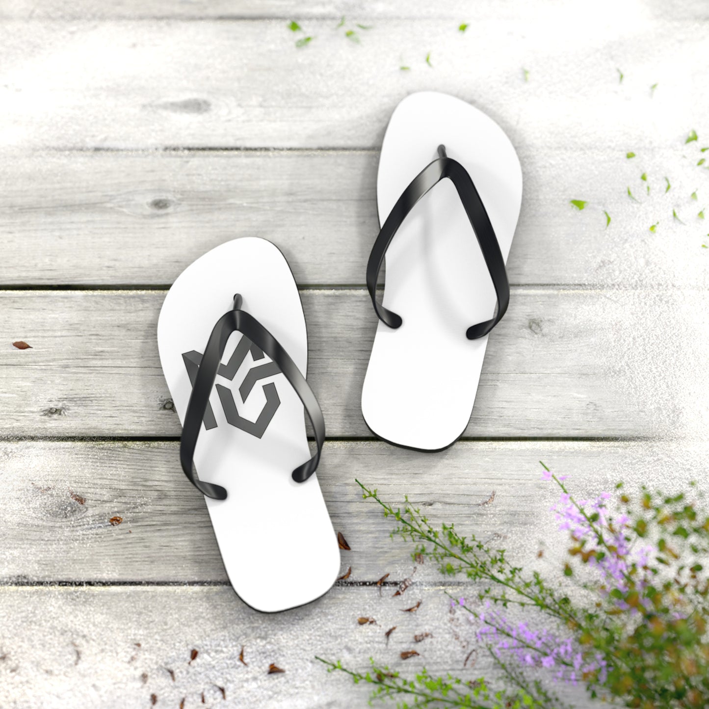 Monochrome Geometric Logo Flip Flops — Minimalist Beach Sandals - MetroGrit