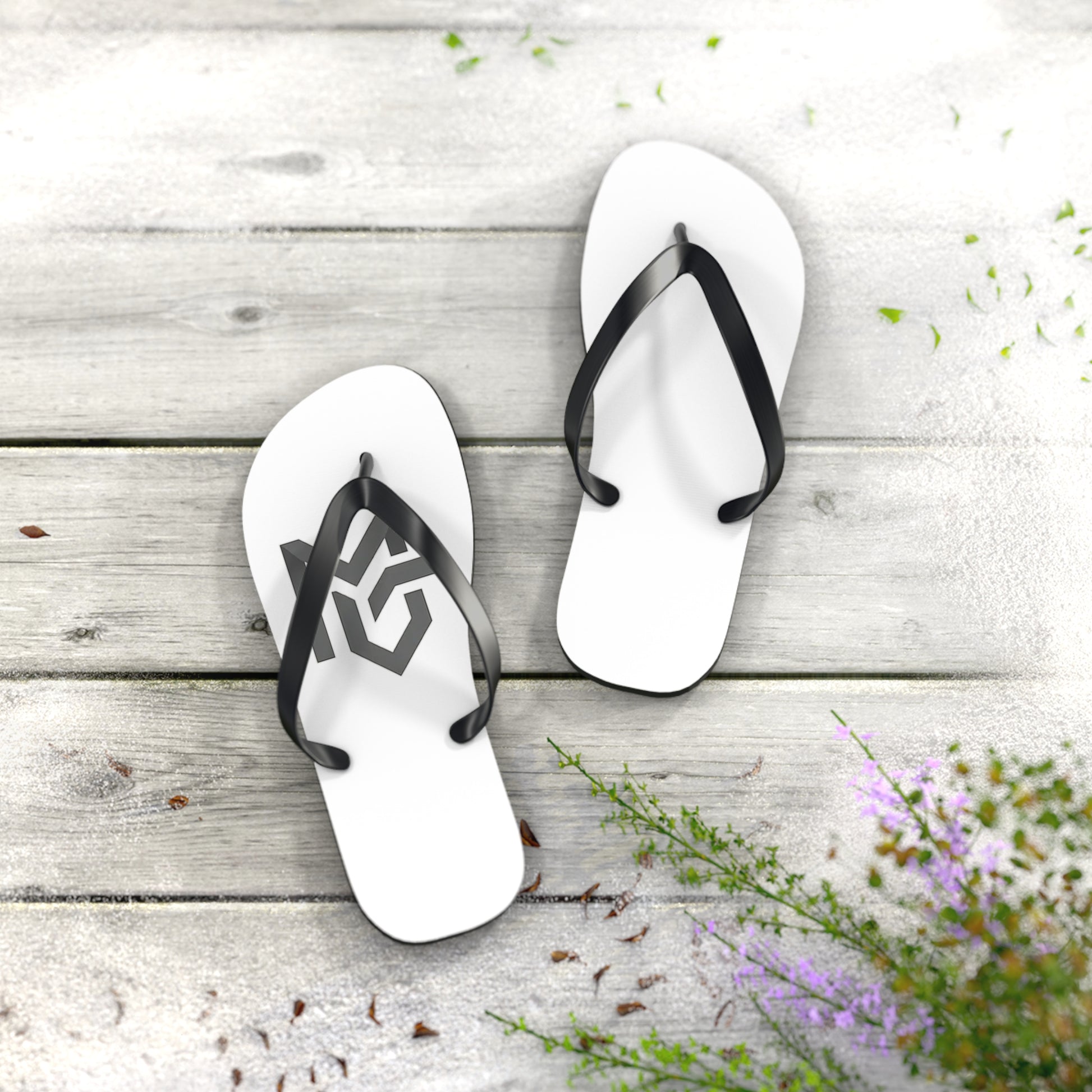 Monochrome Geometric Logo Flip Flops — Minimalist Beach Sandals - MetroGrit