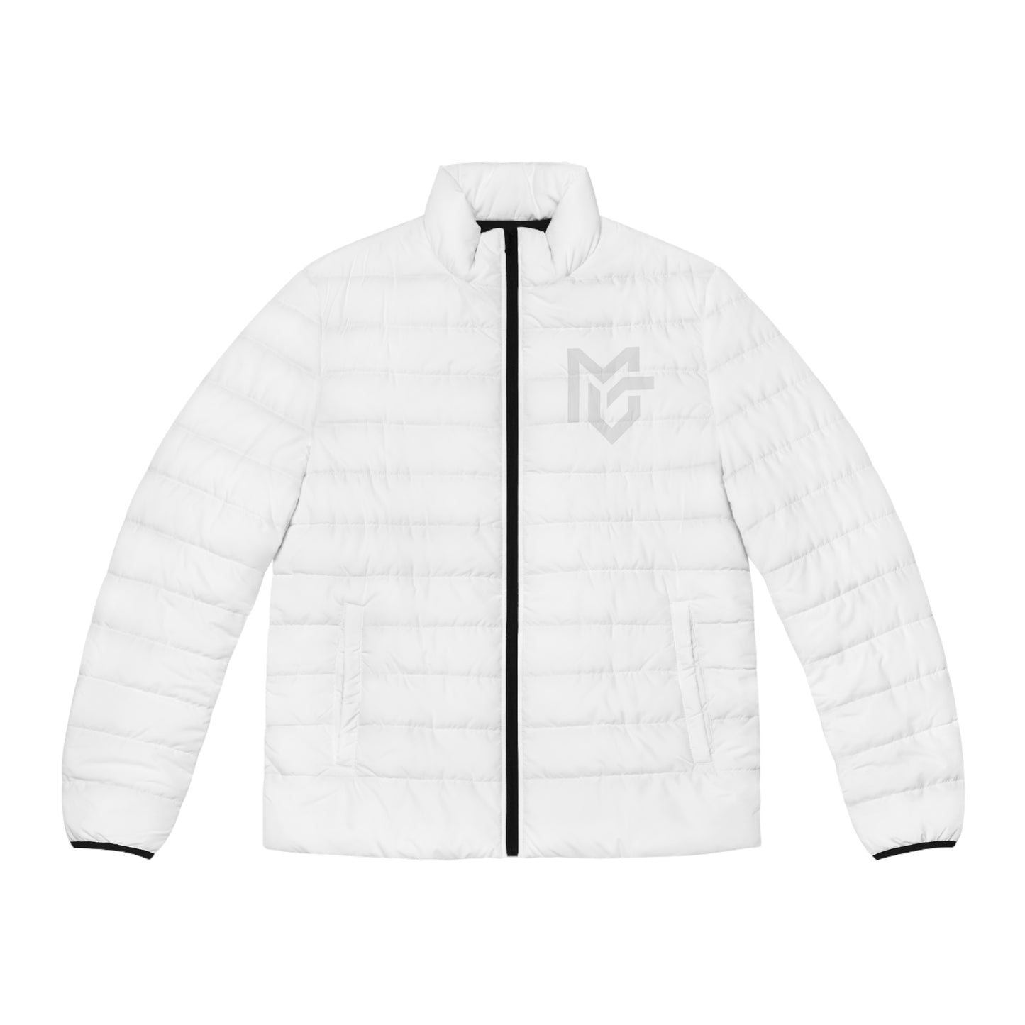 Men's White Puffer Jacket with Subtle Logo — Lightweight Quilted Coat - MetroGrit