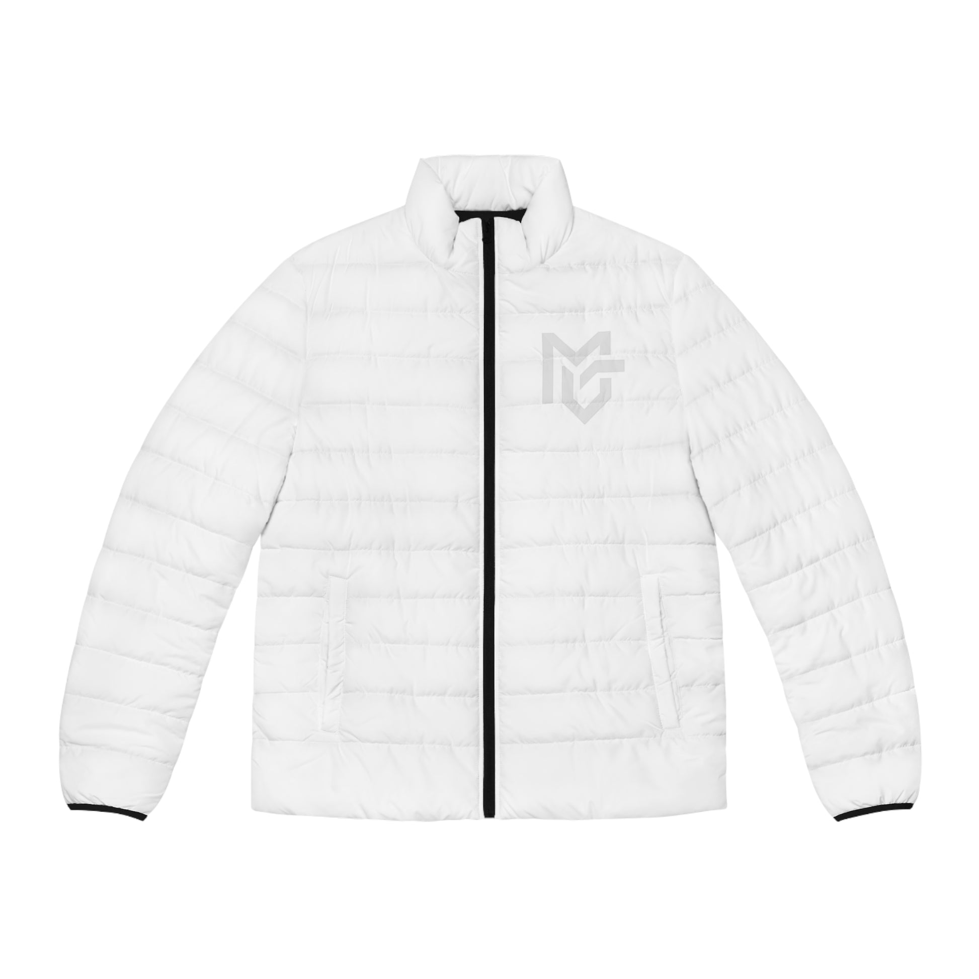 Men's White Puffer Jacket with Subtle Logo — Lightweight Quilted Coat - MetroGrit
