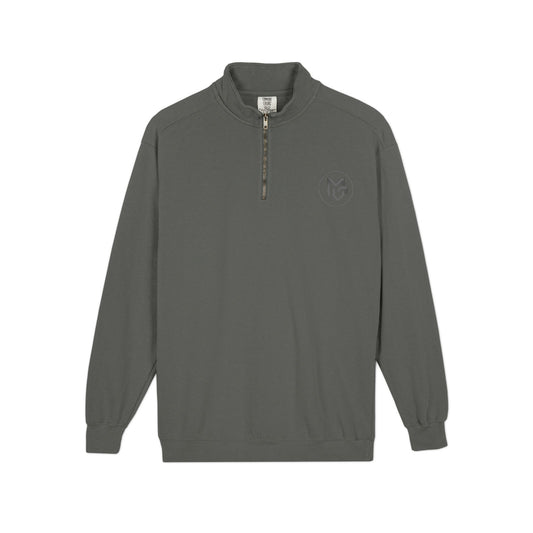 Embroidered Quarter-Zip Sweatshirt — Minimalist Chest Logo, Cozy Casual Pullover