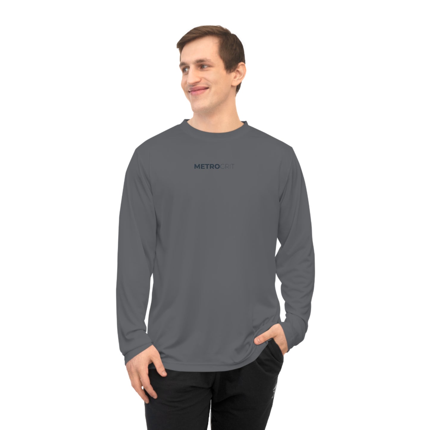 Metro DRFT Performance Long Sleeve Shirt — Lightweight Athletic Tee with Small Chest Logo - MetroGrit