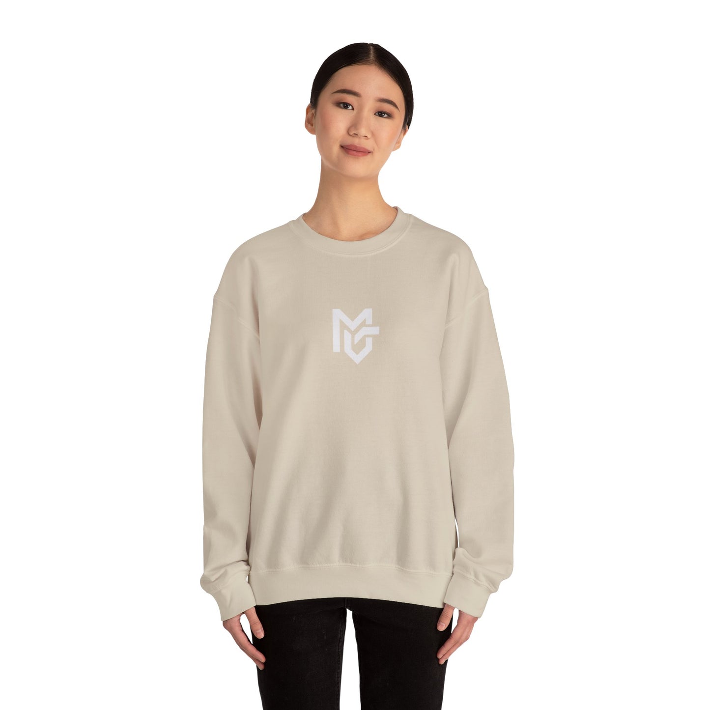 Minimal Logo Crewneck Sweatshirt — Clean White Casual Pullover - MetroGrit