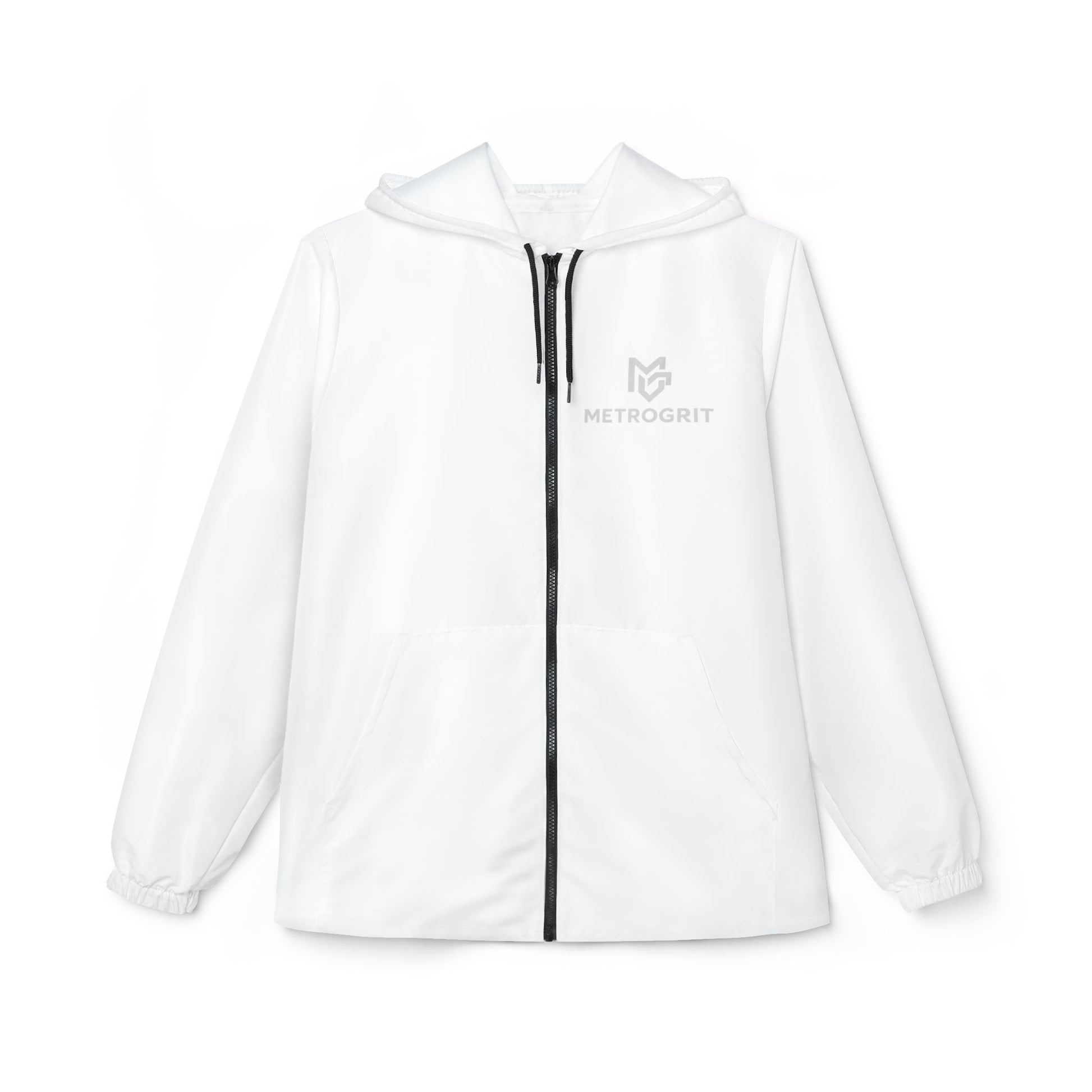 White Hooded Windbreaker Jacket – Lightweight Zip - Up Windbreaker - MetroGrit
