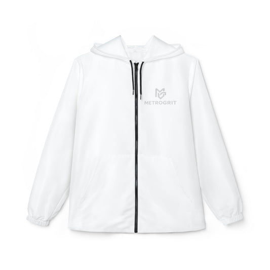 White Hooded Windbreaker Jacket – Lightweight Zip - Up Windbreaker - MetroGrit