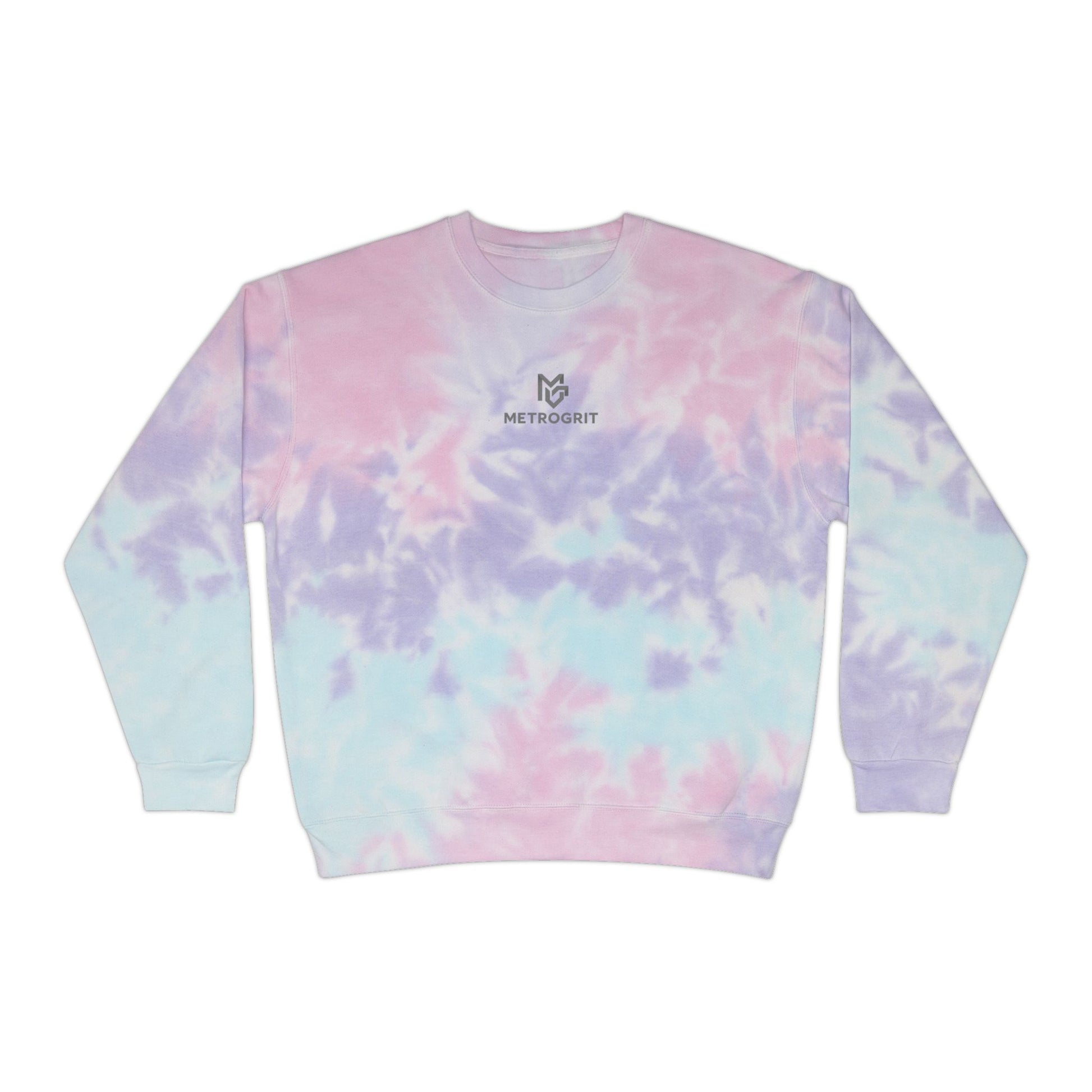 Pastel Blue Tie - Dye Sweatshirt — 'METROGRIT' Logo Crewneck - MetroGrit