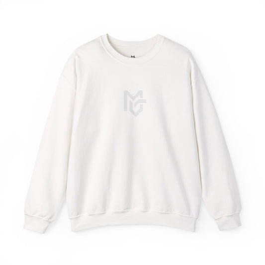 Minimal Logo Crewneck Sweatshirt — Clean White Casual Pullover - MetroGrit