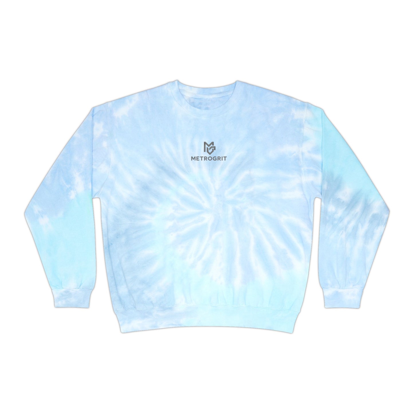Pastel Blue Tie - Dye Sweatshirt — 'METROGRIT' Logo Crewneck - MetroGrit