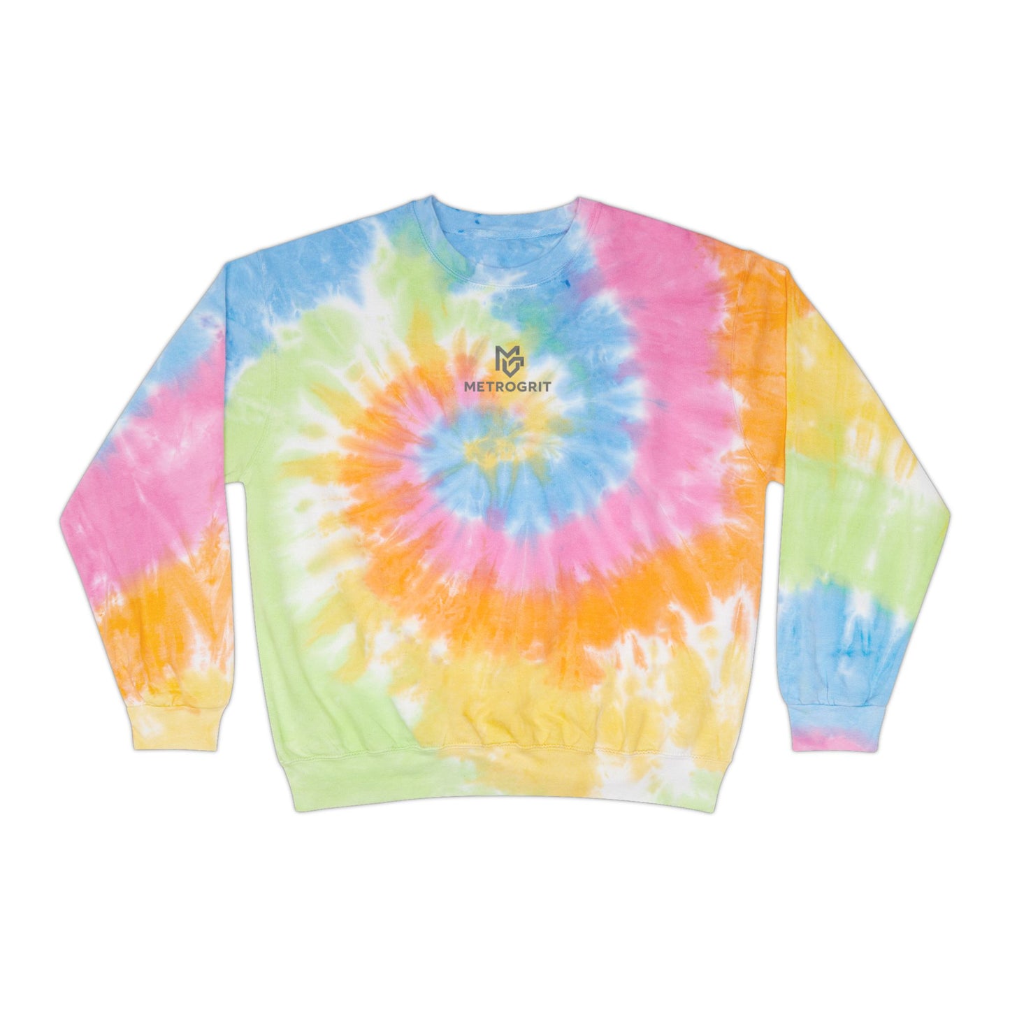 Pastel Blue Tie - Dye Sweatshirt — 'METROGRIT' Logo Crewneck - MetroGrit