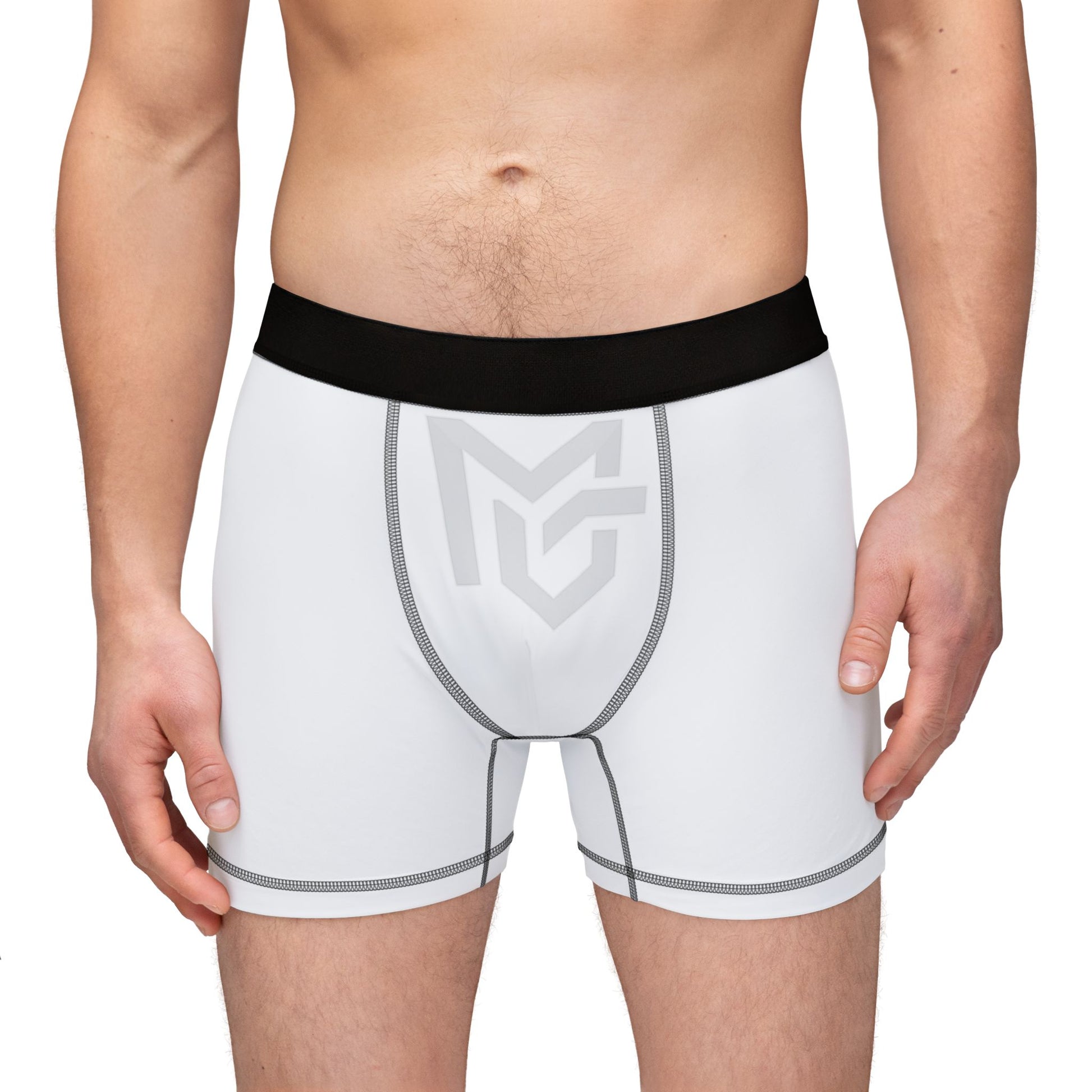 Men's Boxer Briefs — Minimal White Athletic Boxers with Black Waistband - MetroGrit