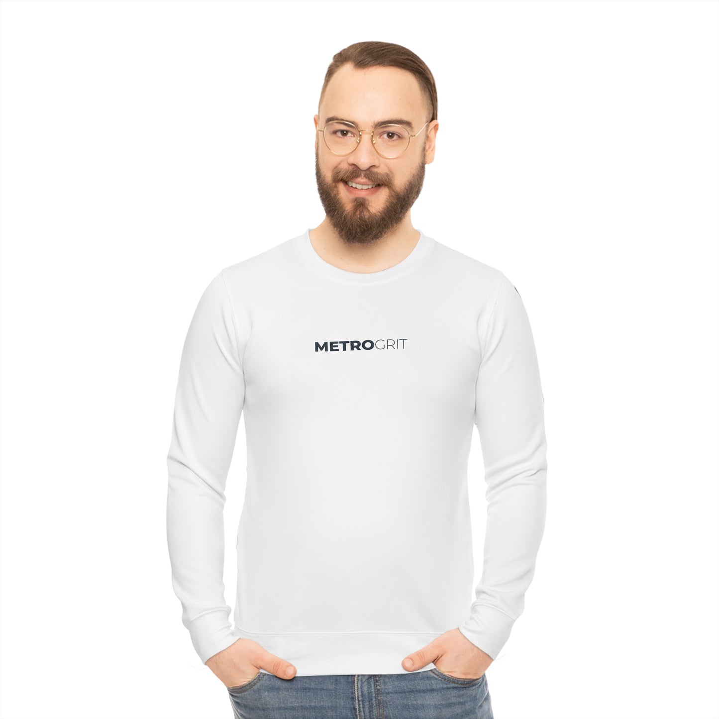MetroGrit Minimal Logo Sweatshirt — Lightweight White Crewneck - MetroGrit