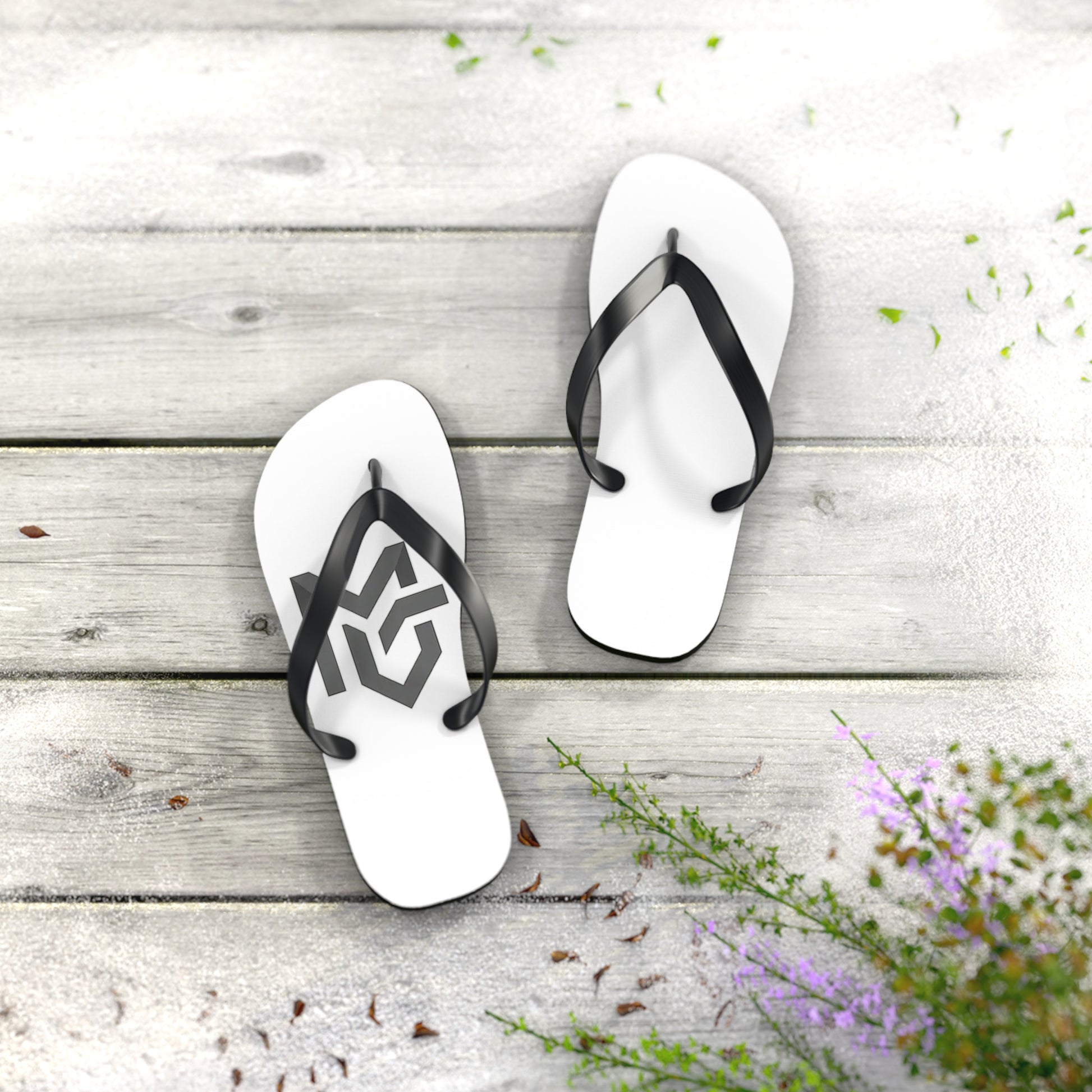Monochrome Geometric Logo Flip Flops — Minimalist Beach Sandals - MetroGrit