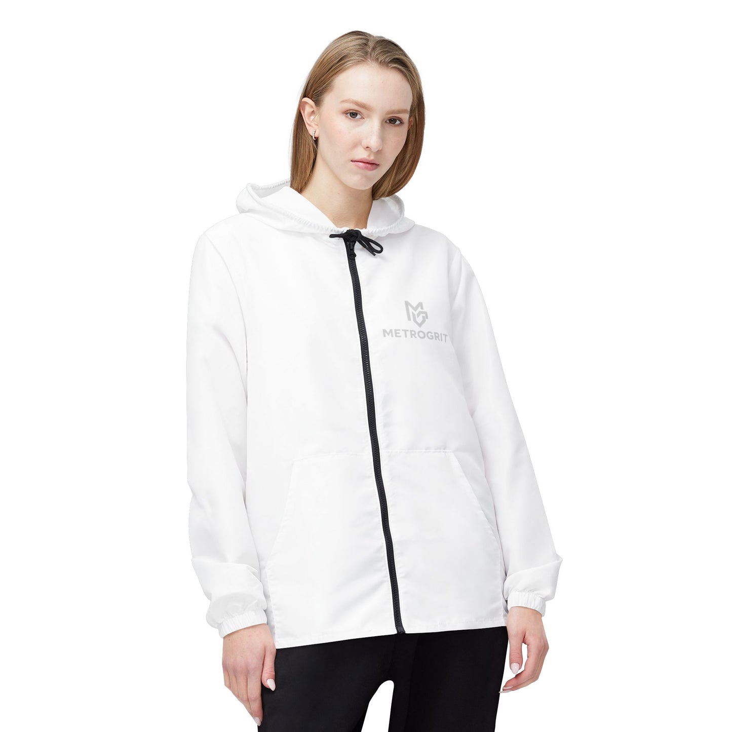 White Hooded Windbreaker Jacket – Lightweight Zip - Up Windbreaker - MetroGrit