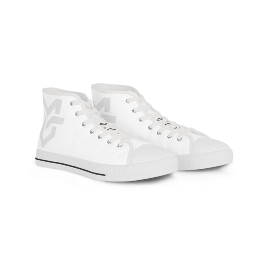Men's White High - Top Sneakers with Minimal Geometric Logo — Casual Streetwear Shoes - MetroGrit