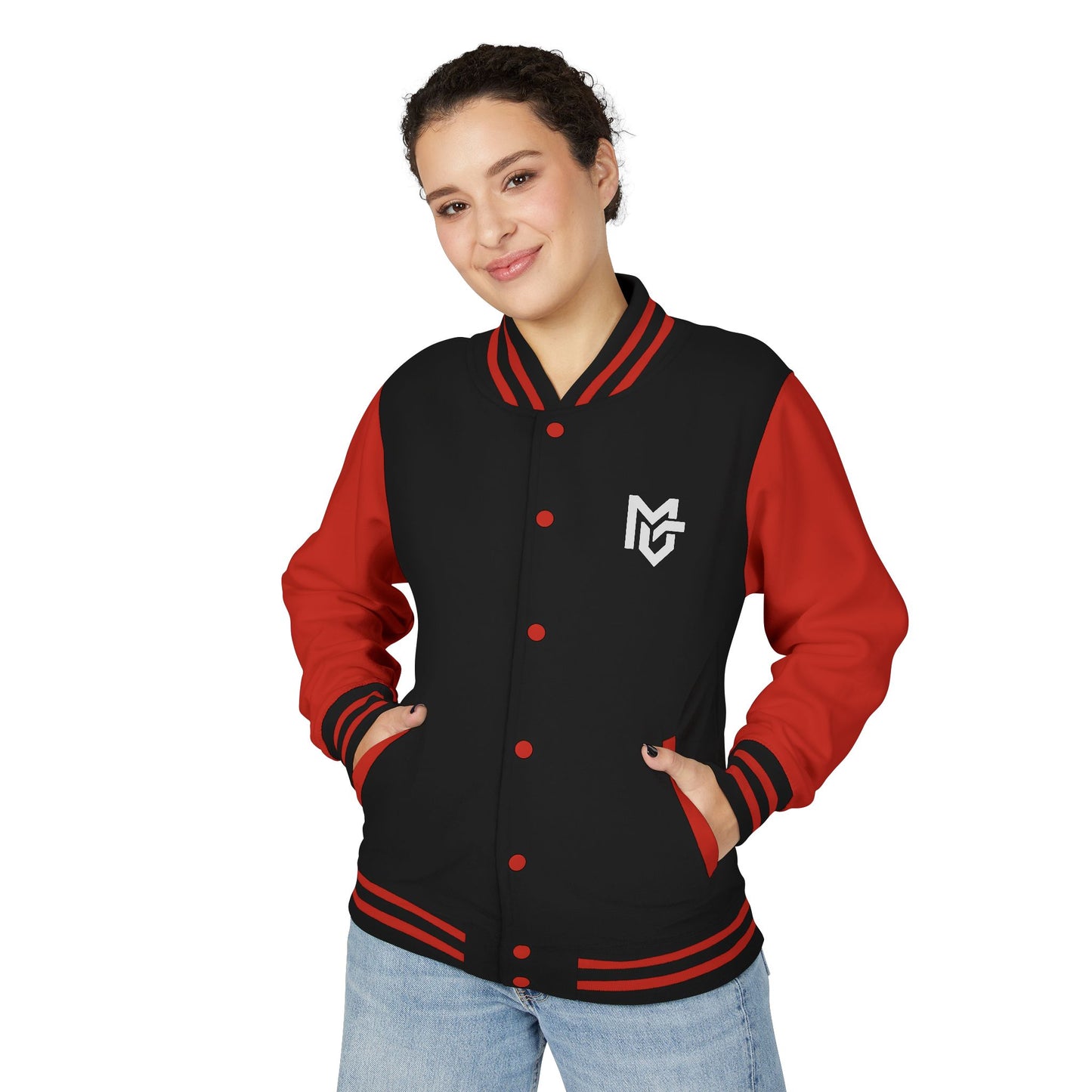 Varsity Letterman Jacket — Red & White Classic College Logo Jacket - MetroGrit