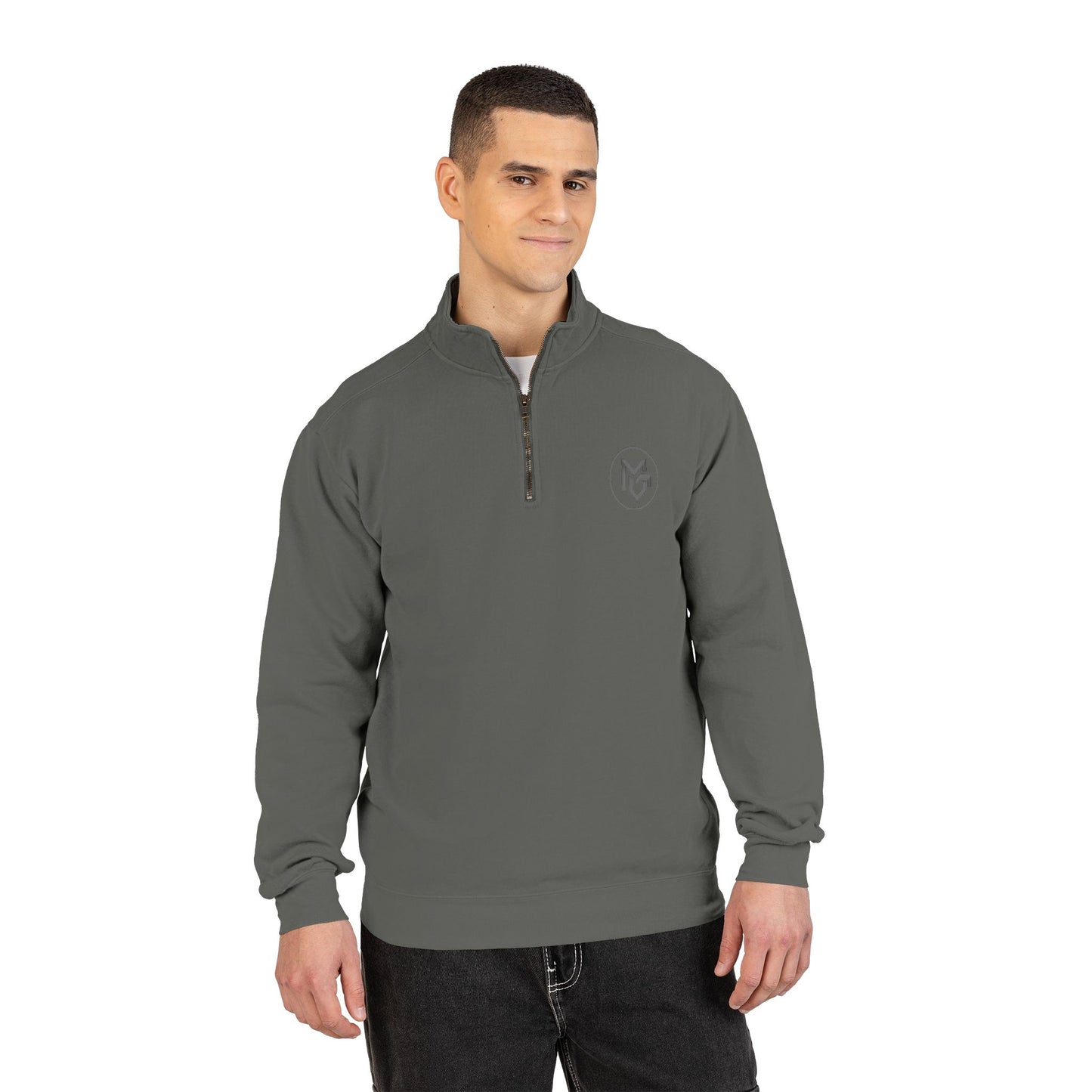 Embroidered Quarter - Zip Sweatshirt — Minimalist Chest Logo, Cozy Casual Pullover - MetroGrit