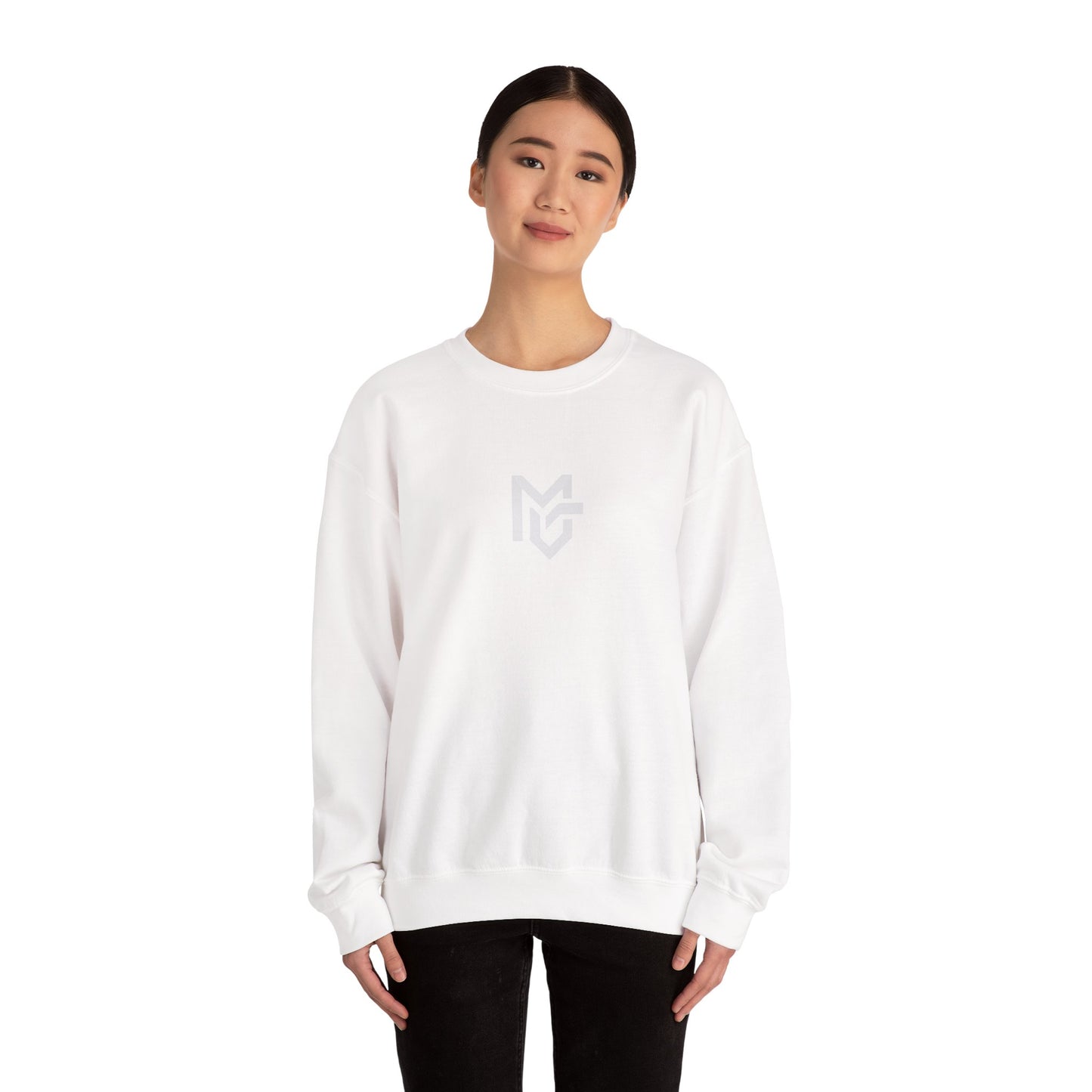 Minimal Logo Crewneck Sweatshirt — Clean White Casual Pullover - MetroGrit