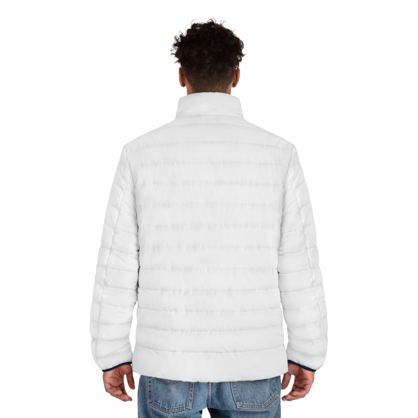 Men's White Puffer Jacket with Subtle Logo — Lightweight Quilted Coat - MetroGrit