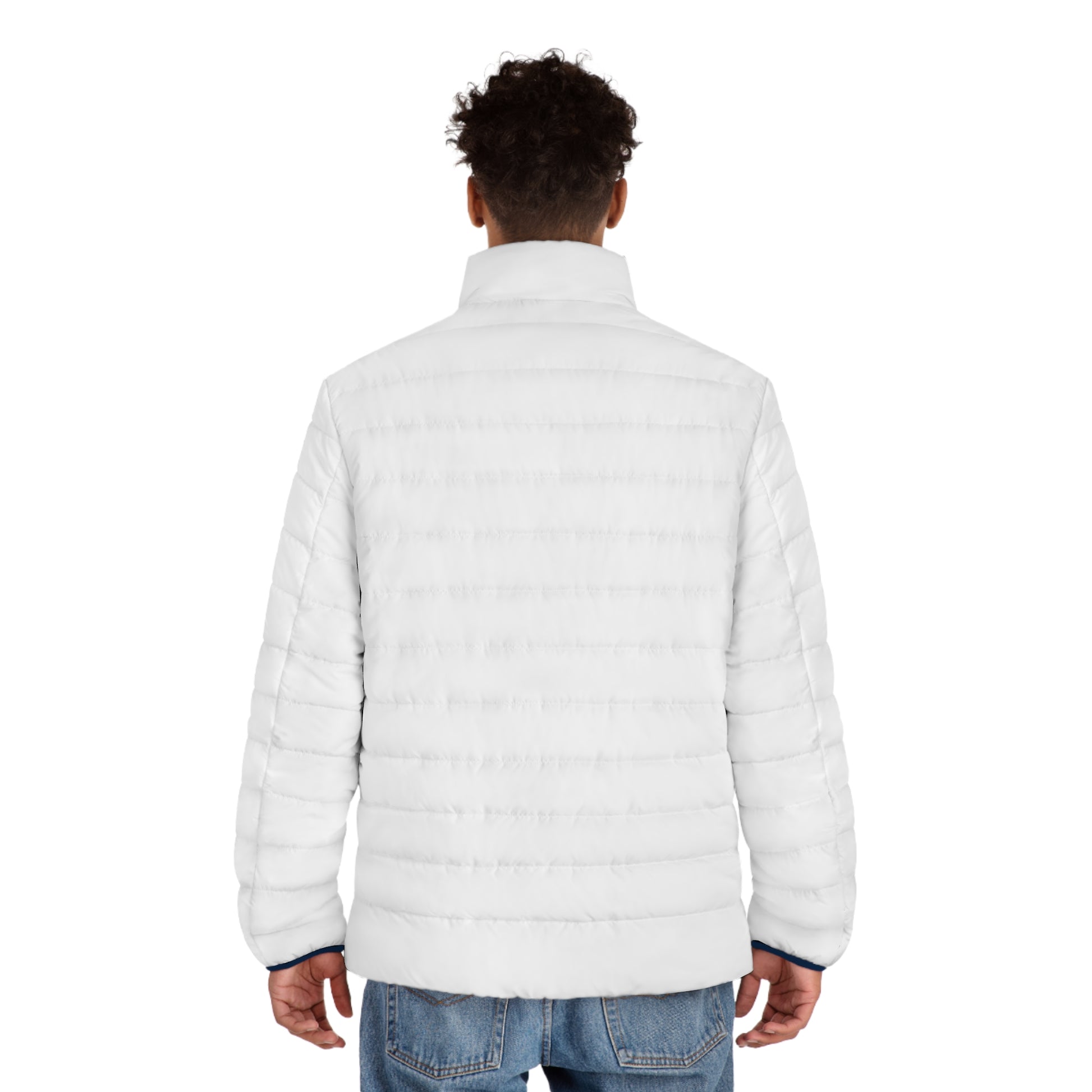 Men's White Puffer Jacket with Subtle Logo — Lightweight Quilted Coat - MetroGrit