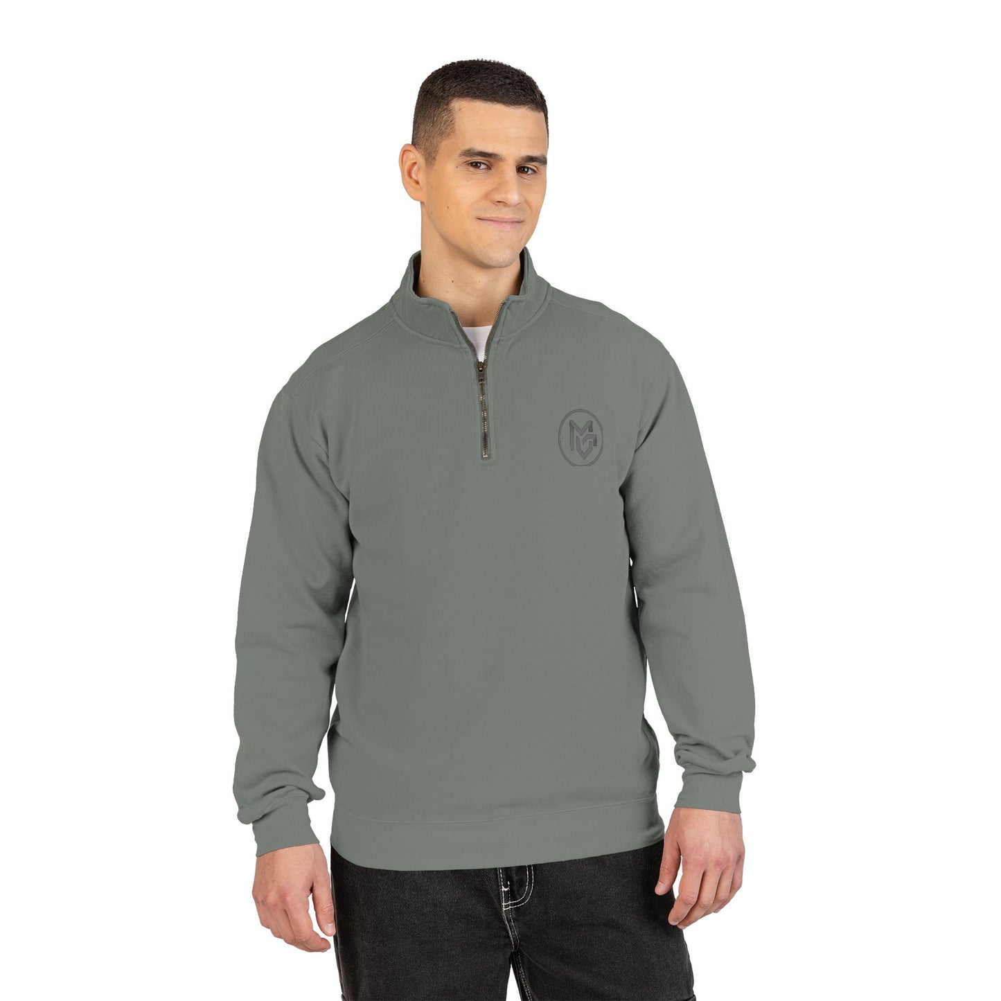 Embroidered Quarter - Zip Sweatshirt — Minimalist Chest Logo, Cozy Casual Pullover - MetroGrit