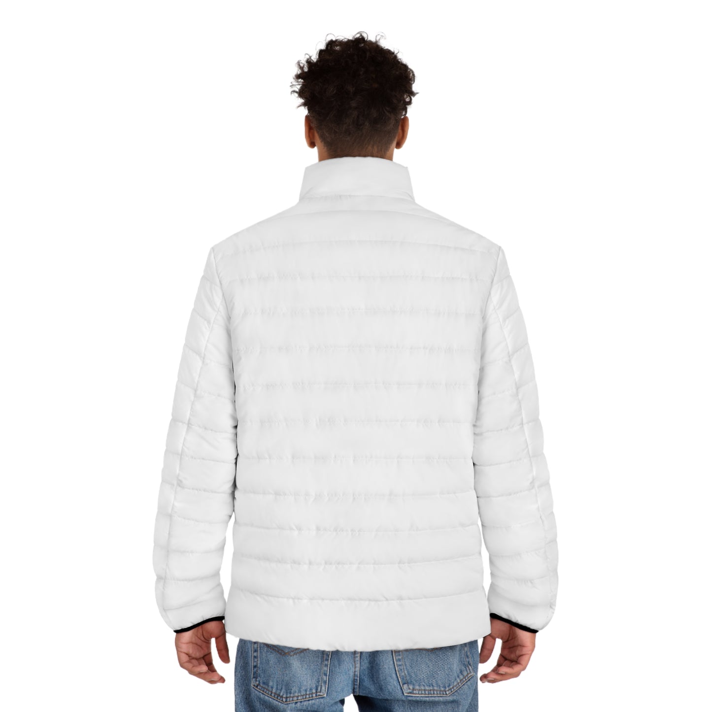 Men's White Puffer Jacket with Subtle Logo — Lightweight Quilted Coat - MetroGrit