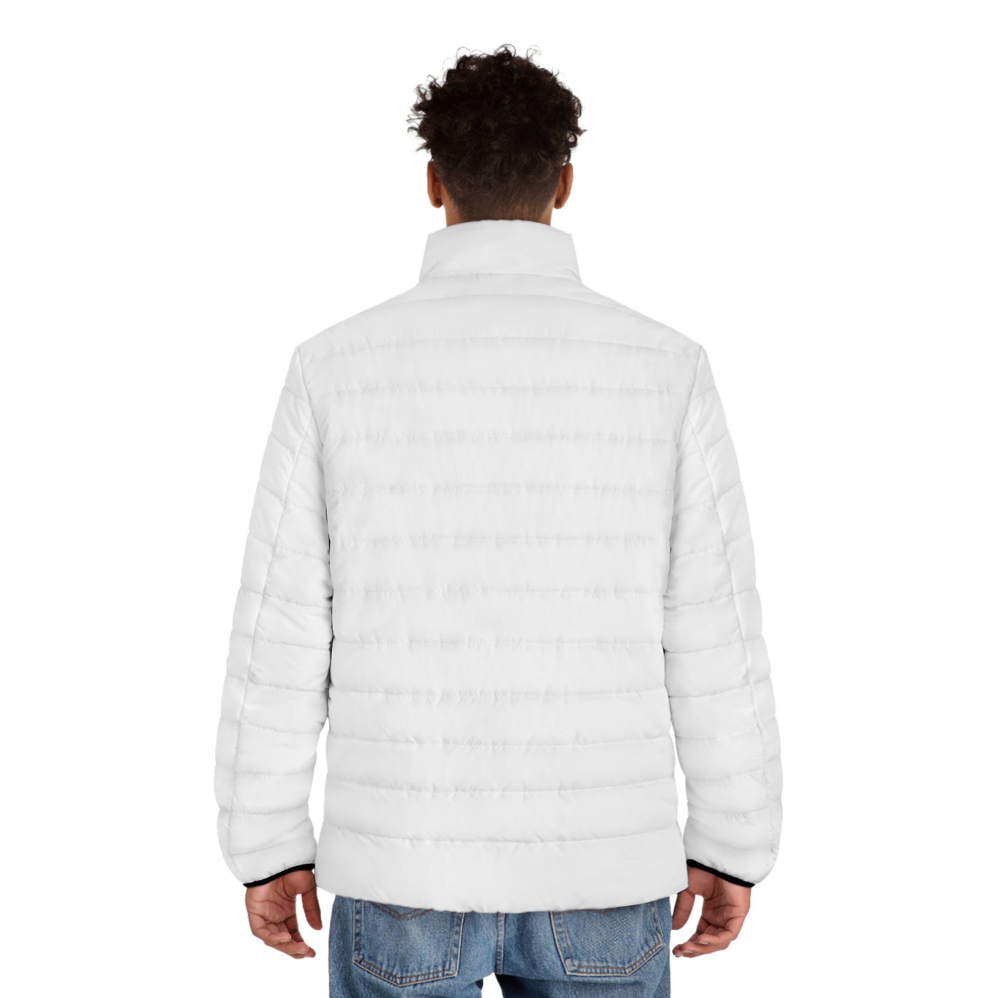 Men's White Puffer Jacket with Subtle Logo — Lightweight Quilted Coat - MetroGrit