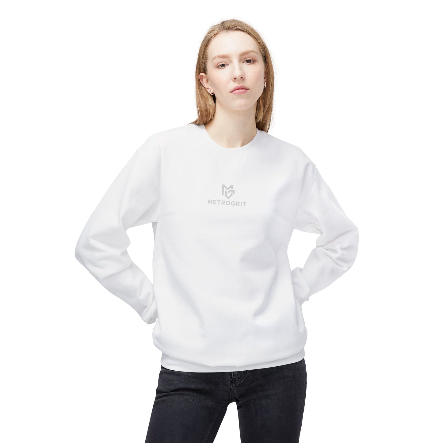 Minimal Logo Crewneck Sweatshirt — White Softstyle Fleece
