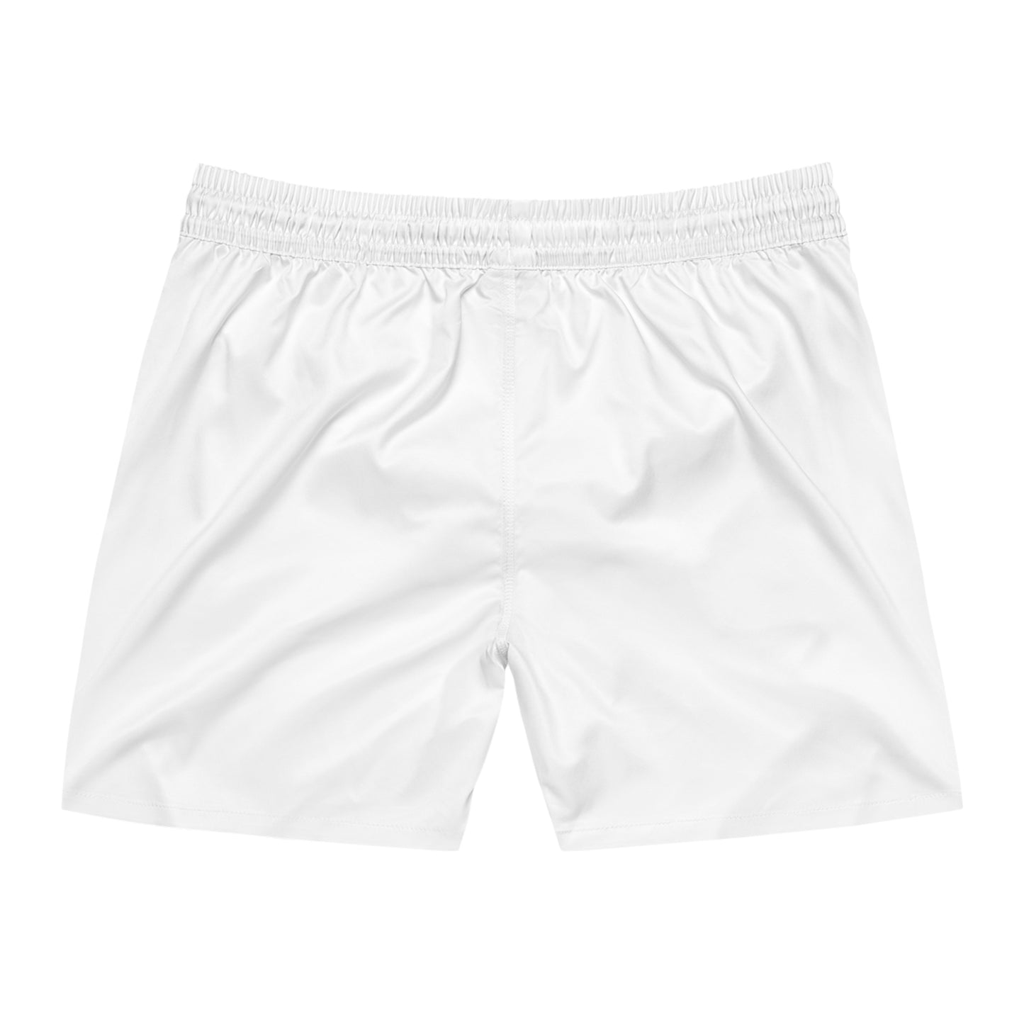 White Logo Swim Shorts — Men's Mid - Length Beach Trunks with Subtle MG Emblem - MetroGrit
