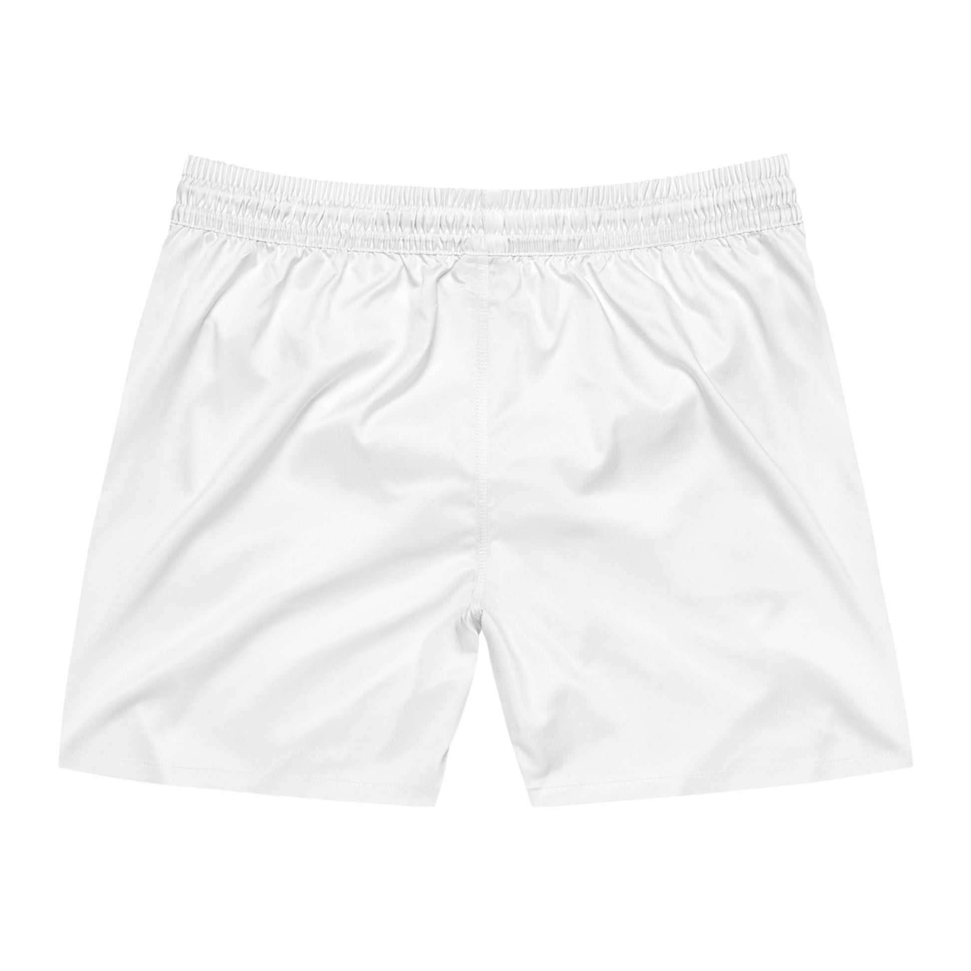 White Logo Swim Shorts — Men's Mid - Length Beach Trunks with Subtle MG Emblem - MetroGrit