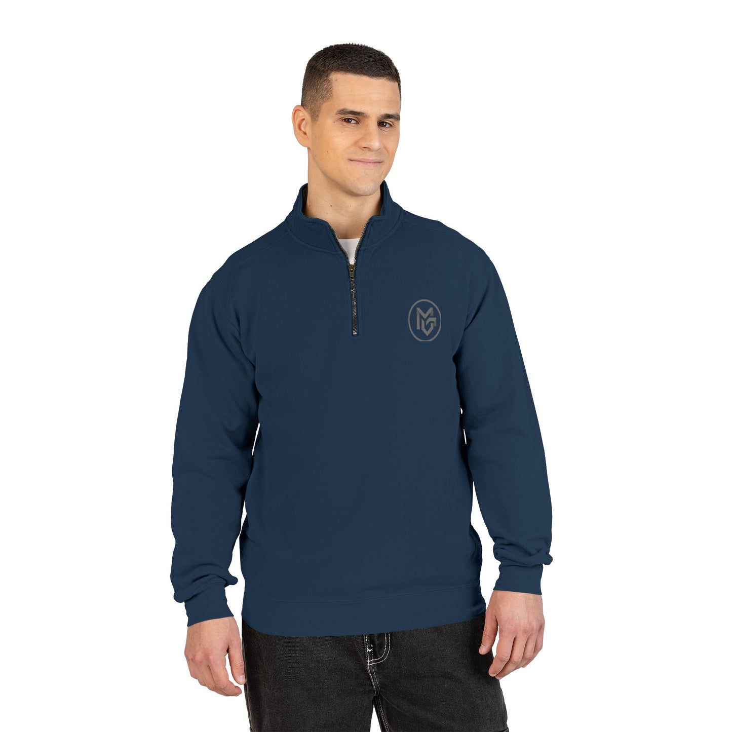 Embroidered Quarter - Zip Sweatshirt — Minimalist Chest Logo, Cozy Casual Pullover - MetroGrit