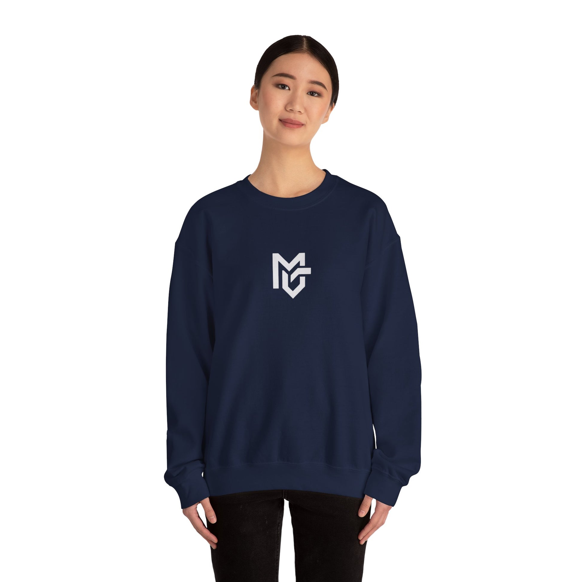 Minimal Logo Crewneck Sweatshirt — Clean White Casual Pullover - MetroGrit