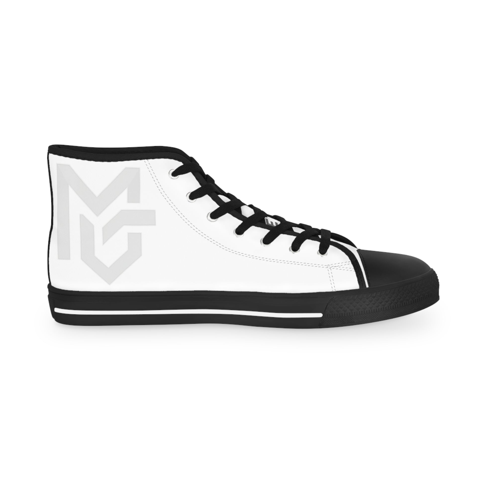 Men's White High - Top Sneakers with Minimal Geometric Logo — Casual Streetwear Shoes - MetroGrit