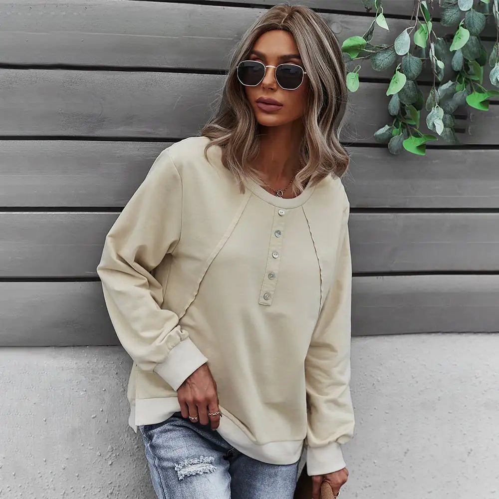 Trendy Women's Long - Sleeved Round Neck Pullover Sweater - MetroGrit
